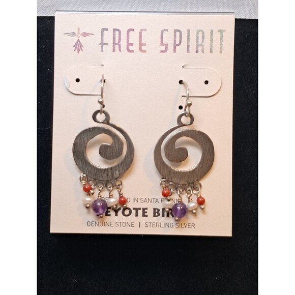 NEW Peyote Bird Lined Silver Swirl 1.5" Earrings Mixed Beads Dangle Drop - Picture 1 of 6
